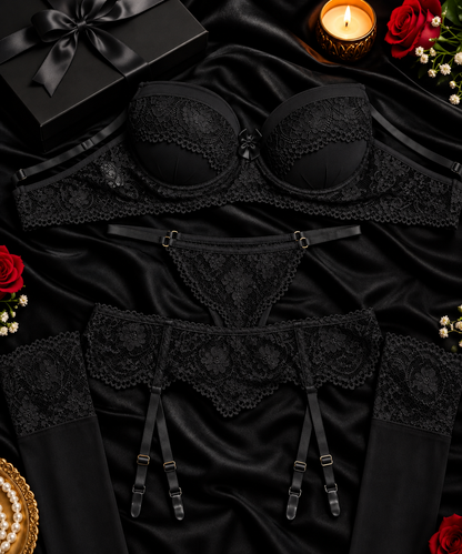 Pack of 3 Royal Rose Lace Lingerie Set