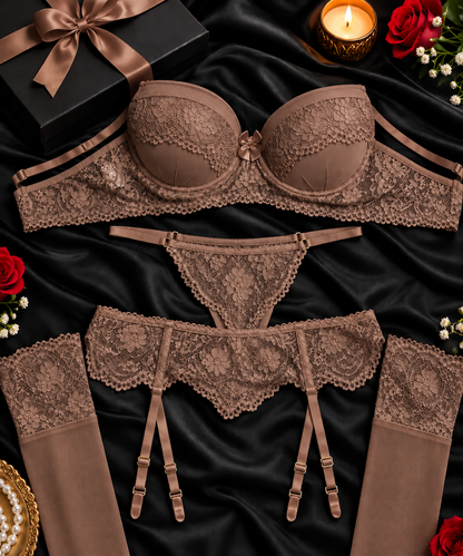 Pack of 3 Royal Rose Lace Lingerie Set