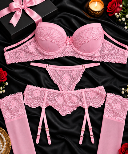 Pack of 3 Royal Rose Lace Lingerie Set